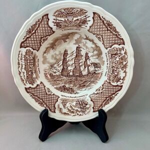Alfred Meakin Fair Winds Soup Bowl Brown Transferware Grand Turk Ship 9"